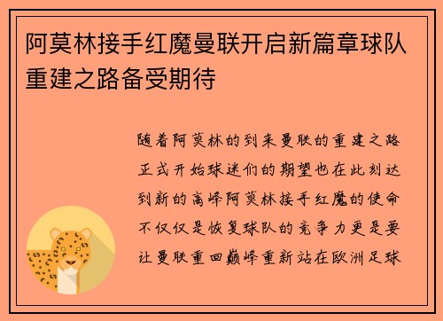 阿莫林接手红魔曼联开启新篇章球队重建之路备受期待